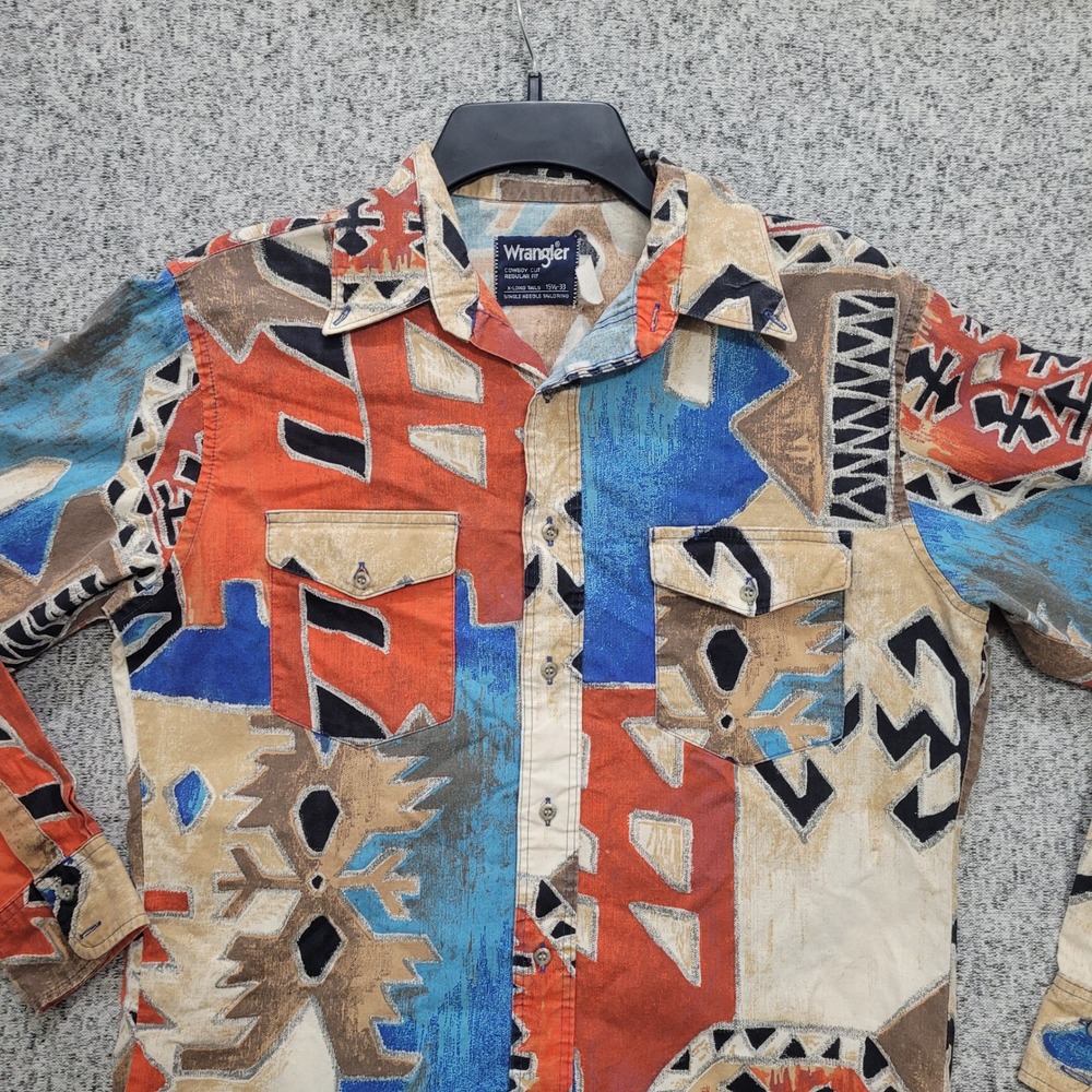 Vintage Wrangler Cowboy Cut Western 15.5 33 Southwestern Geometric XLong Tail - Picture 2 of 7